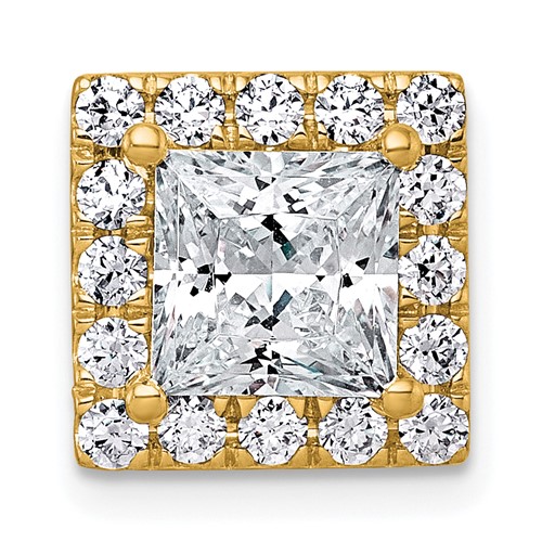14K Yellow Gold 2.50 Carat Lab Grown Diamond VS+ F+ Princess Complete Halo Chain Slide Pendant