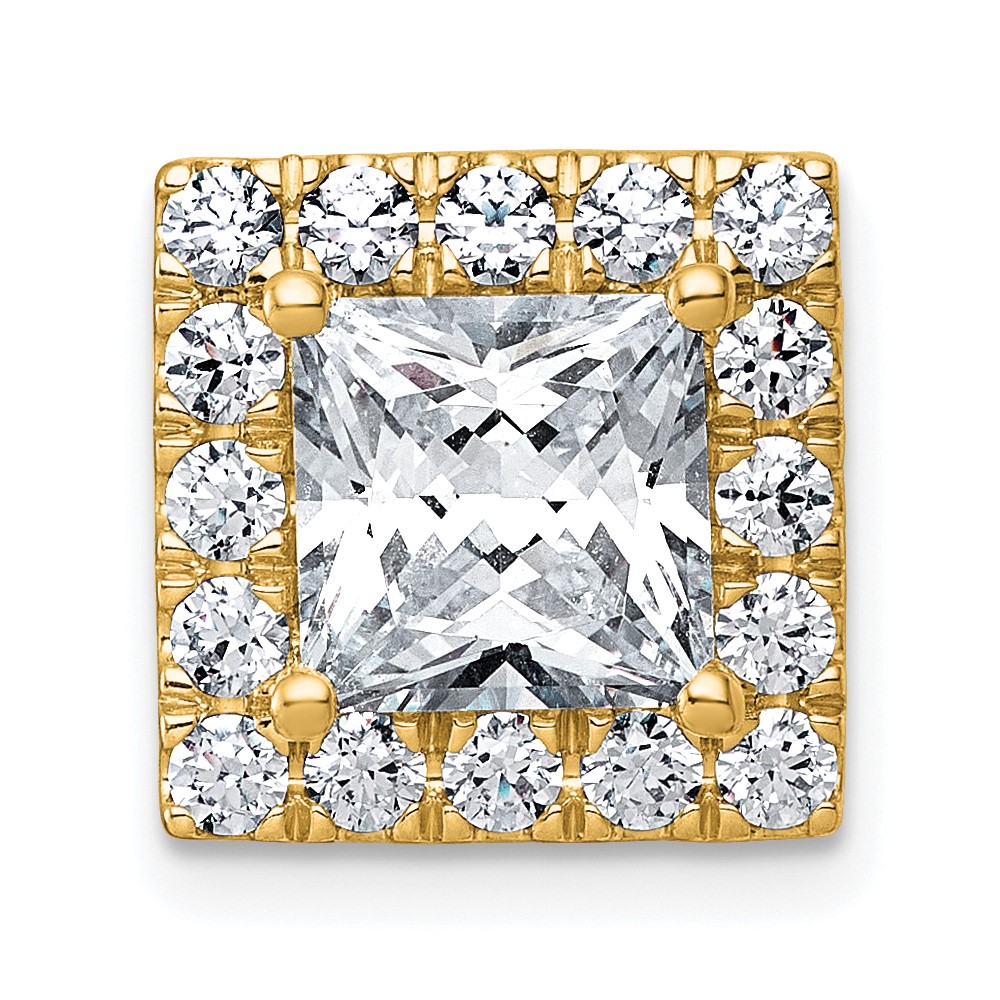 14K Yellow Gold 3.25 Carat Lab Grown Diamond VS+ F+ Princess Complete Halo Chain Slide Pendant
