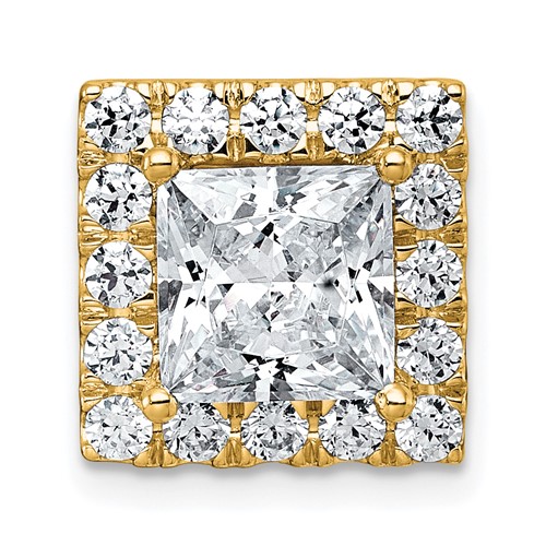 14K Yellow Gold 3.75 Carat Lab Grown Diamond VS+ F+ Princess Complete Halo Chain Slide Pendant