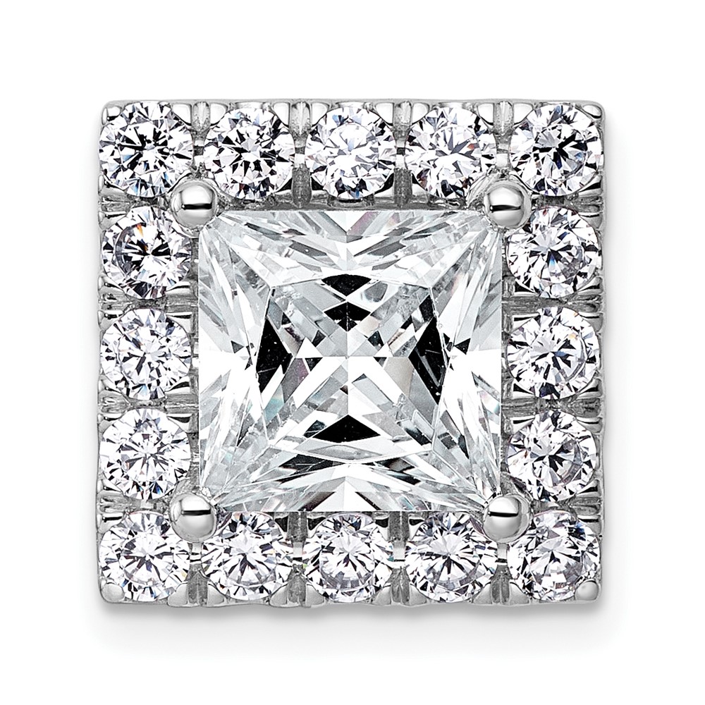 14K White Gold 5.12 Carat Lab Grown Diamond VS+ F+ Princess Complete Halo Chain Slide Pendant