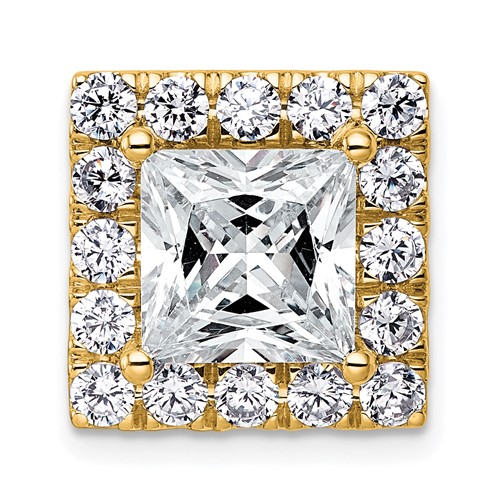 14K Yellow Gold 5.12 Carat Certified Lab Grown Diamond VS+ F+ Princess Complete Halo Chain Slide Pendant
