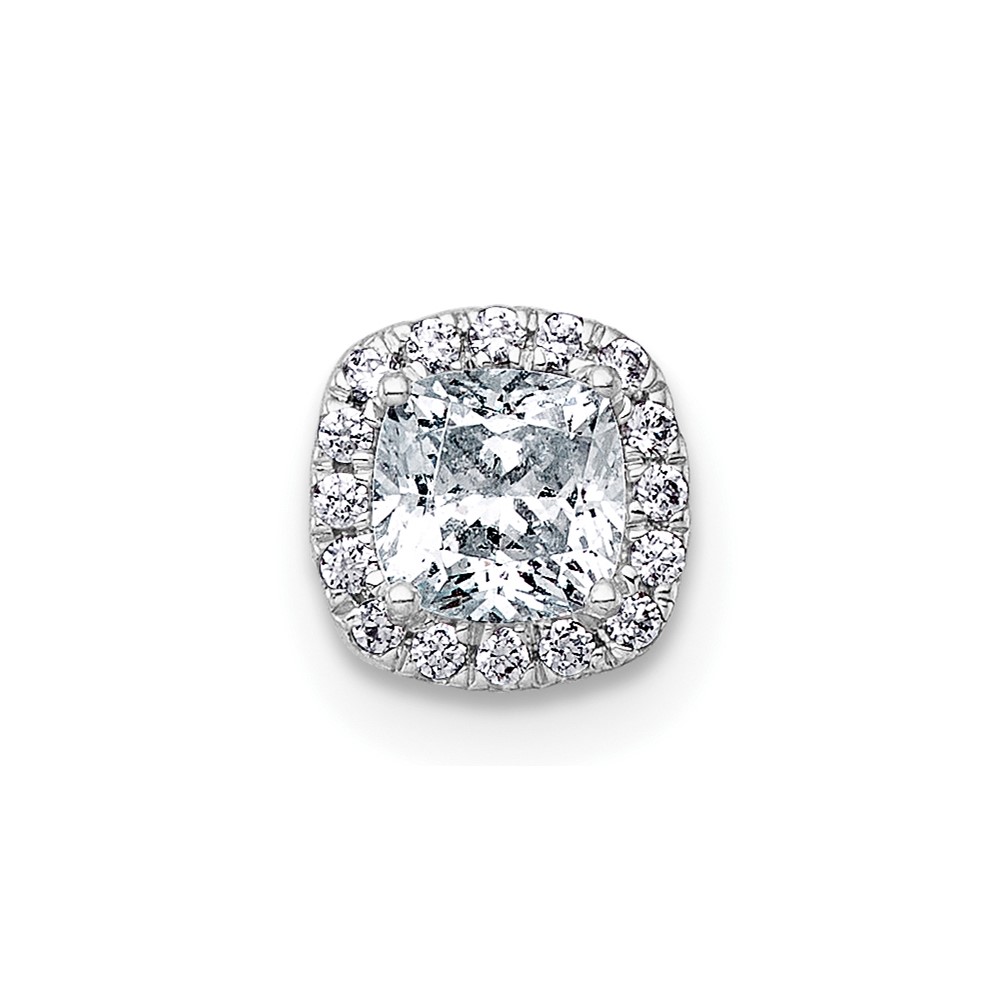 14K White Gold 0.50 Carat Lab Grown Diamond VS+ F+ Cushion Complete Halo Chain Slide Pendant