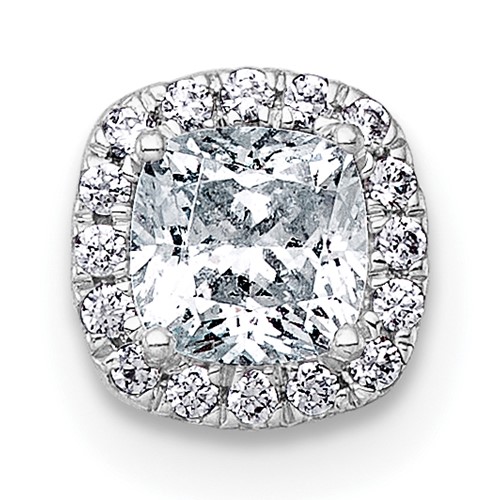 14K White Gold 0.50 Carat Lab Grown Diamond VS+ F+ Cushion Complete Halo Chain Slide Pendant