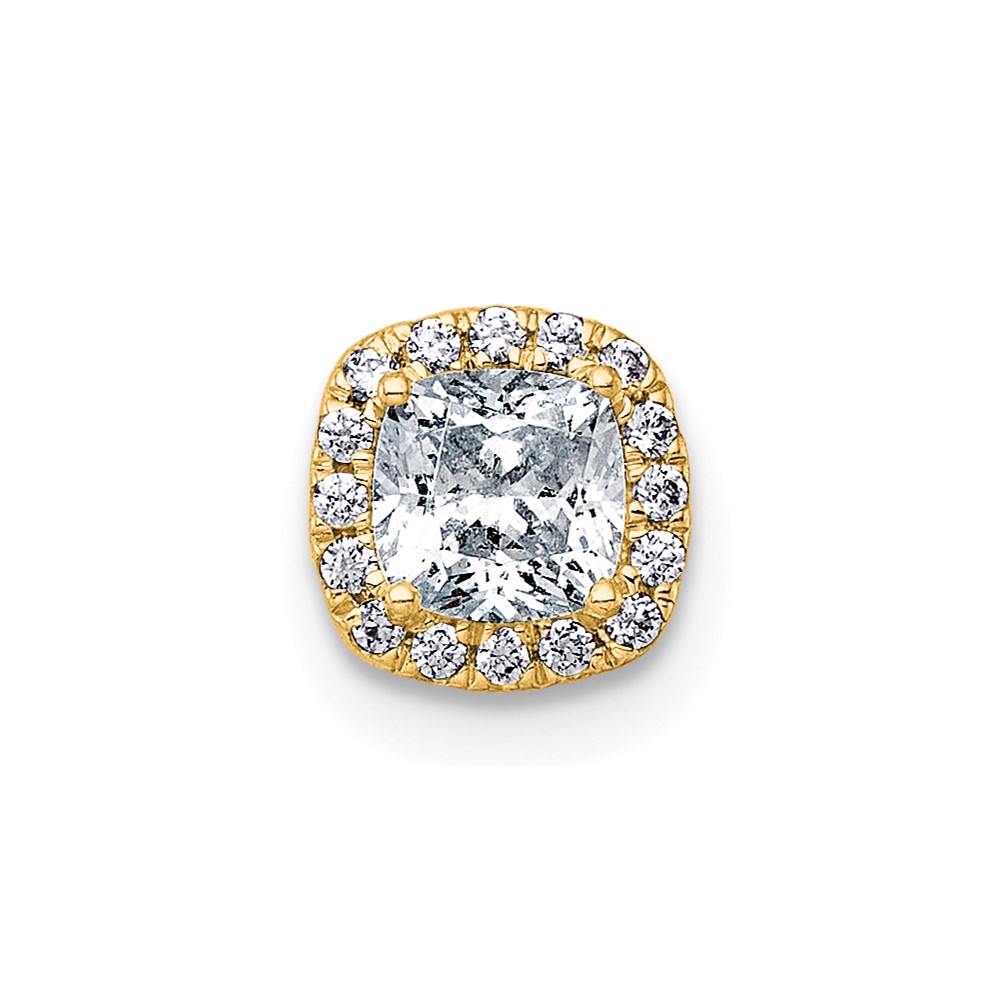 14K Yellow Gold 0.50 Carat Lab Grown Diamond VS+ F+ Cushion Complete Halo Chain Slide Pendant