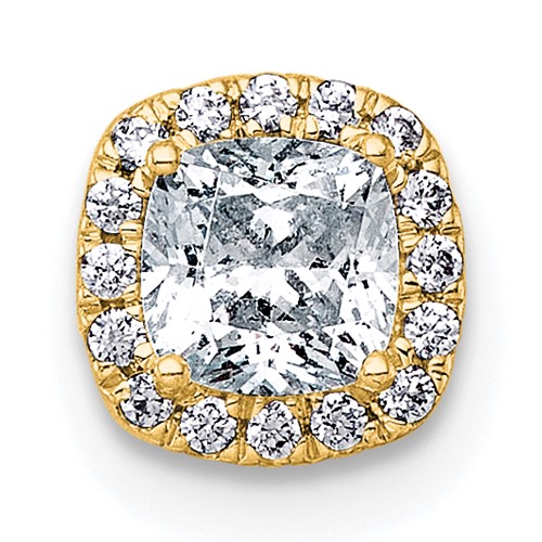 14K Yellow Gold 0.50 Carat Lab Grown Diamond VS+ F+ Cushion Complete Halo Chain Slide Pendant