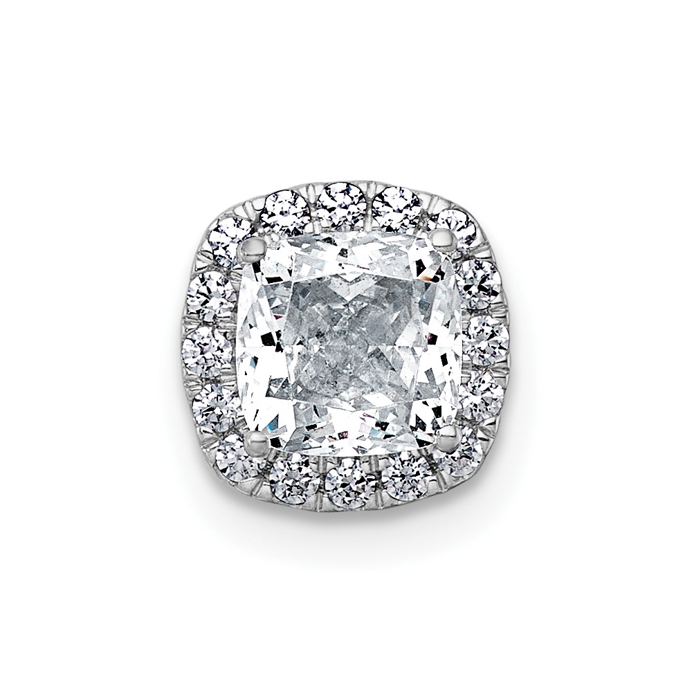14K White Gold 1.17 Carat Lab Grown Diamond VS+ F+ Cushion Complete Halo Chain Slide Pendant