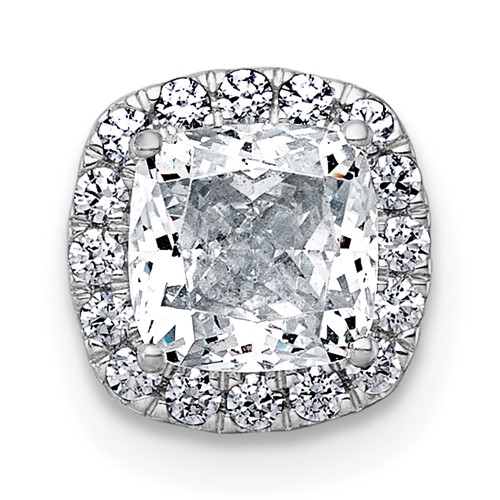 14K White Gold 1.17 Carat Certified Lab Grown Diamond VS+ F+ Cushion Complete Halo Chain Slide Pendant