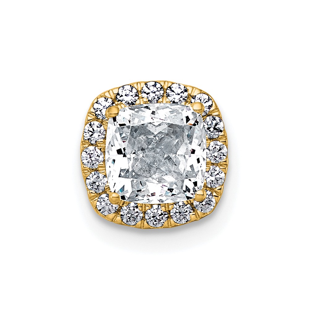 14K Yellow Gold 1.17 Carat Lab Grown Diamond VS+ F+ Cushion Complete Halo Chain Slide Pendant