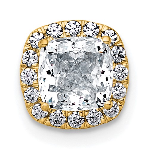 14K Yellow Gold 1.17 Carat Certified Lab Grown Diamond VS+ F+ Cushion Complete Halo Chain Slide Pendant