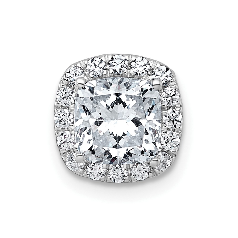 14K White Gold 1.75 Carat Lab Grown Diamond VS+ F+ Cushion Complete Halo Chain Slide Pendant