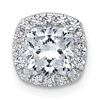 14K White Gold 1.75 Carat Lab Grown Diamond VS+ F+ Cushion Complete Halo Chain Slide Pendant view 1