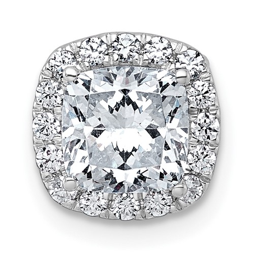 14K White Gold 1.75 Carat Lab Grown Diamond VS+ F+ Cushion Complete Halo Chain Slide Pendant