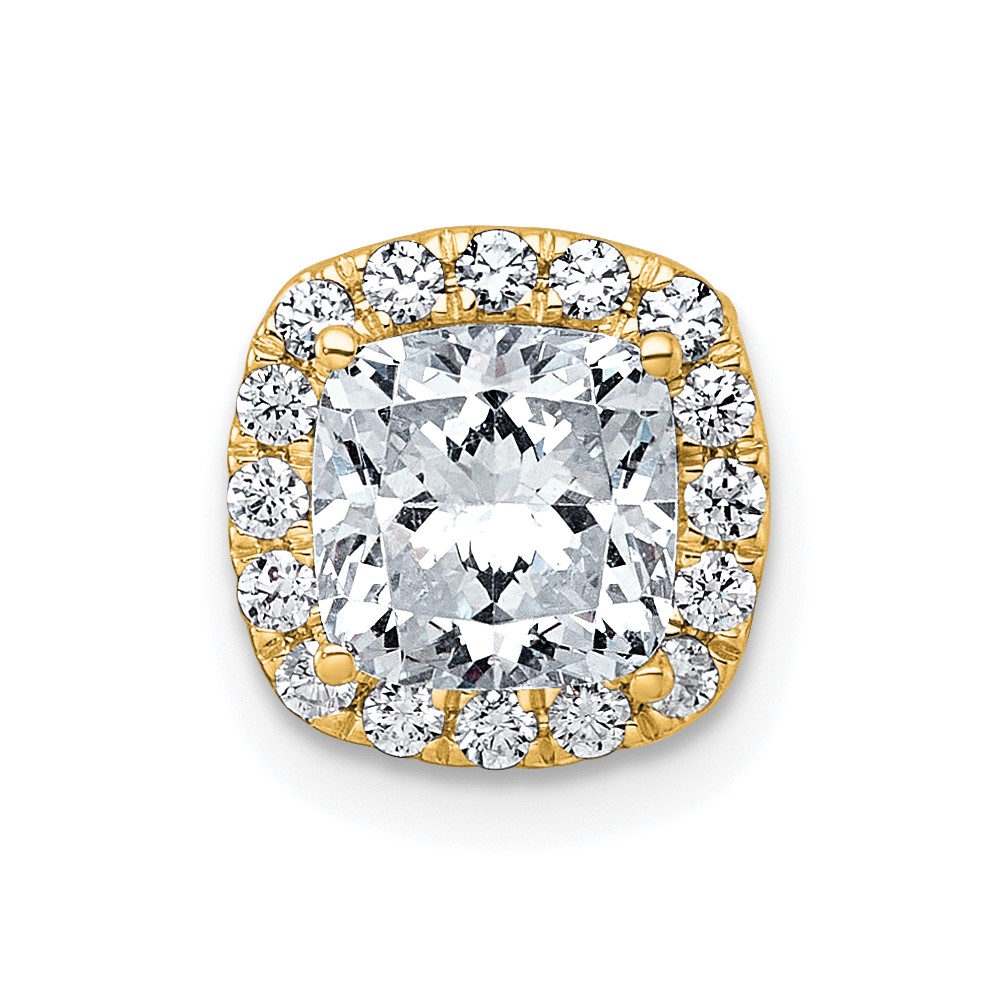 14K Yellow Gold 1.75 Carat Certified Lab Grown Diamond VS+ F+ Cushion Complete Halo Chain Slide Pendant