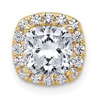 14K Yellow Gold 1.75 Carat Certified Lab Grown Diamond VS+ F+ Cushion Complete Halo Chain Slide Pendant view 1