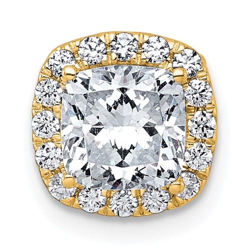 14K Yellow Gold 1.75 Carat Certified Lab Grown Diamond VS+ F+ Cushion Complete Halo Chain Slide Pendant