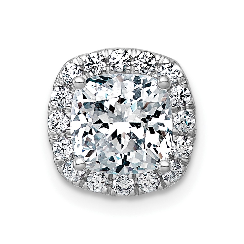 14K White Gold 2.33 Carat Lab Grown Diamond VS+ F+ Cushion Complete Halo Chain Slide Pendant