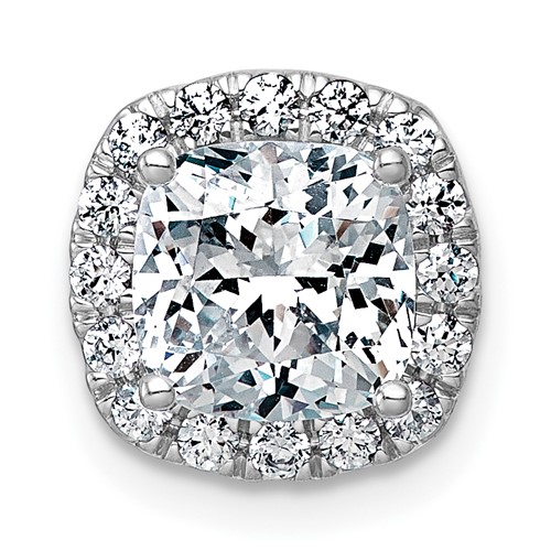 14K White Gold 2.33 Carat Lab Grown Diamond VS+ F+ Cushion Complete Halo Chain Slide Pendant
