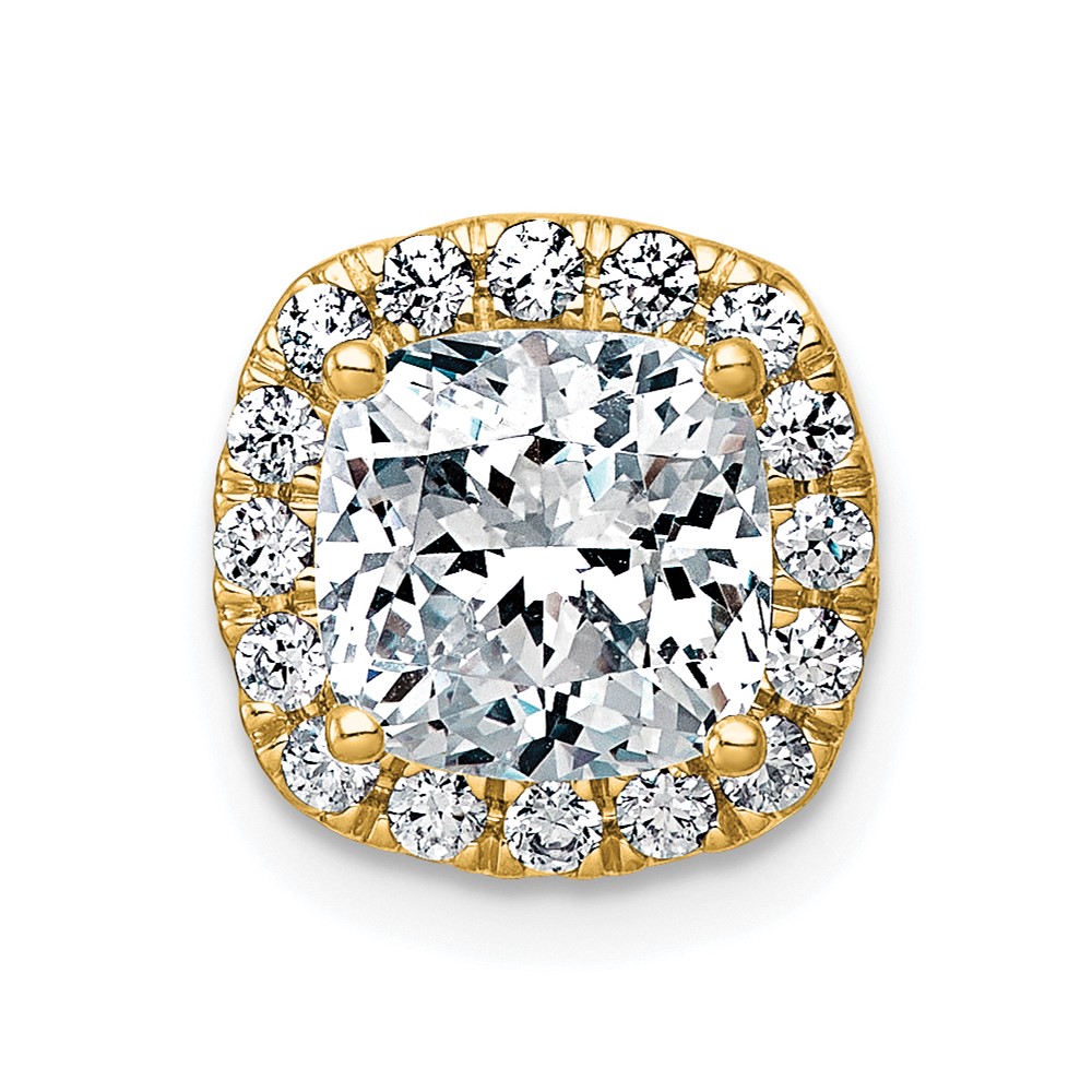 14K Yellow Gold 2.33 Carat Lab Grown Diamond VS+ F+ Cushion Complete Halo Chain Slide Pendant