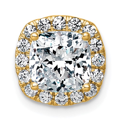 14K Yellow Gold 2.33 Carat Certified Lab Grown Diamond VS+ F+ Cushion Complete Halo Chain Slide Pendant