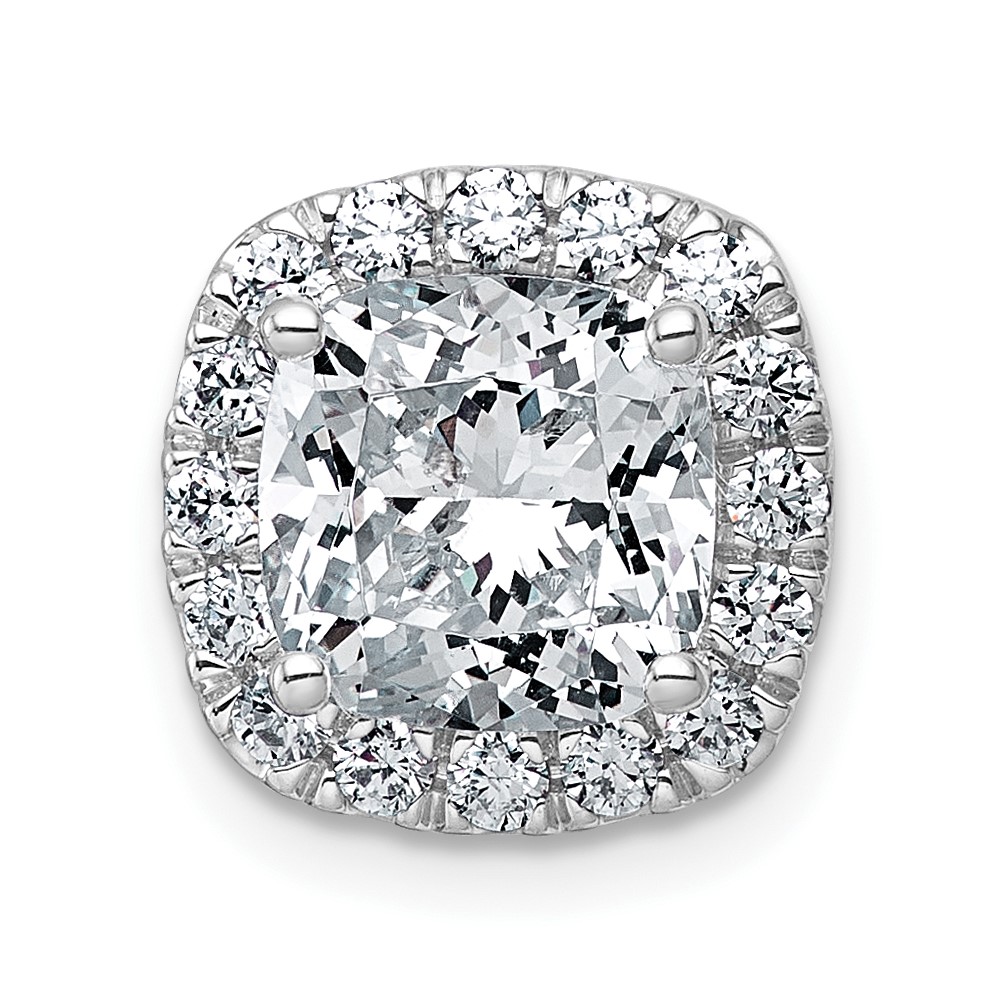 14K White Gold 3 Carat Lab Grown Diamond VS+ F+ Cushion Complete Halo Chain Slide Pendant