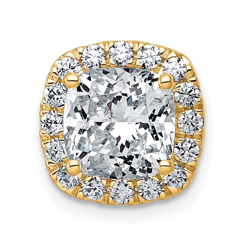 14K Yellow Gold 3 Carat Certified Lab Grown Diamond VS+ F+ Cushion Complete Halo Chain Slide Pendant