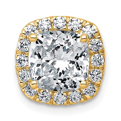 14K Yellow Gold 3 Carat Certified Lab Grown Diamond VS+ F+ Cushion Complete Halo Chain Slide Pendant