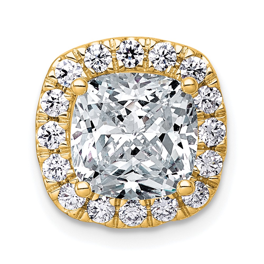 14K Yellow Gold 3.50 Carat Certified Lab Grown Diamond VS+ F+ Cushion Complete Halo Chain Slide Pendant