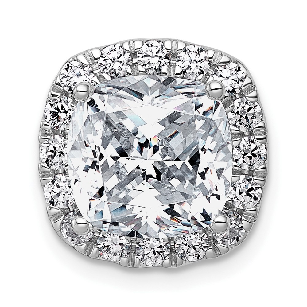 14K White Gold 4.62 Carat Certified Lab Grown Diamond VS+ F+ Cushion Complete Halo Chain Slide Pendant