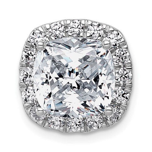 14K White Gold 4.62 Carat Lab Grown Diamond VS+ F+ Cushion Complete Halo Chain Slide Pendant