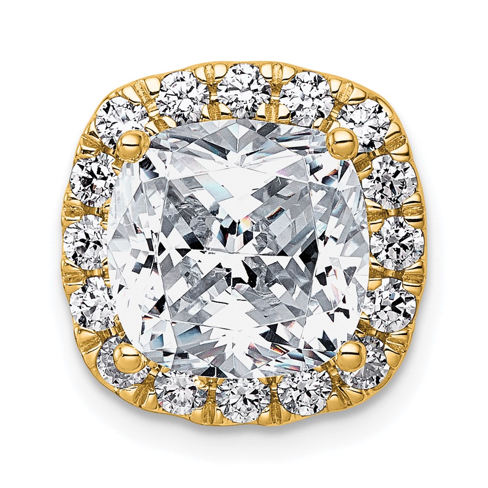 14K Yellow Gold 4.62 Carat Certified Lab Grown Diamond VS+ F+ Cushion Complete Halo Chain Slide Pendant