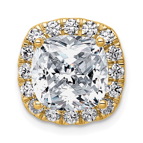 14K Yellow Gold 4.62 Carat Certified Lab Grown Diamond VS+ F+ Cushion Complete Halo Chain Slide Pendant