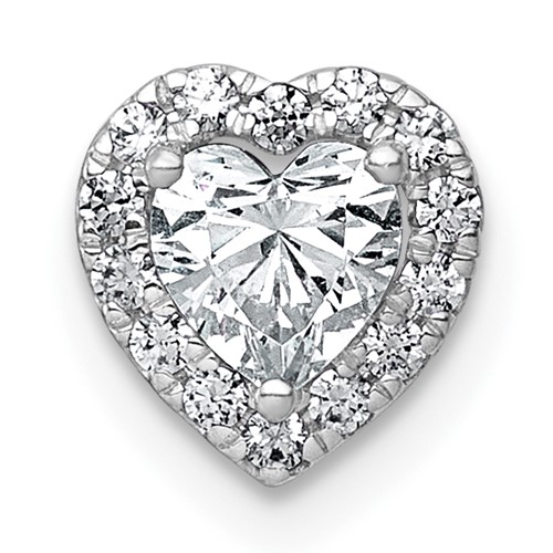 14K White Gold 0.62 Carat Lab Grown Diamond VS+ F+ Heart Complete Halo Chain Slide Pendant