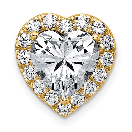 14K Yellow Gold 3 Carat Lab Grown Diamond VS+ F+ Heart Complete Halo Chain Slide Pendant