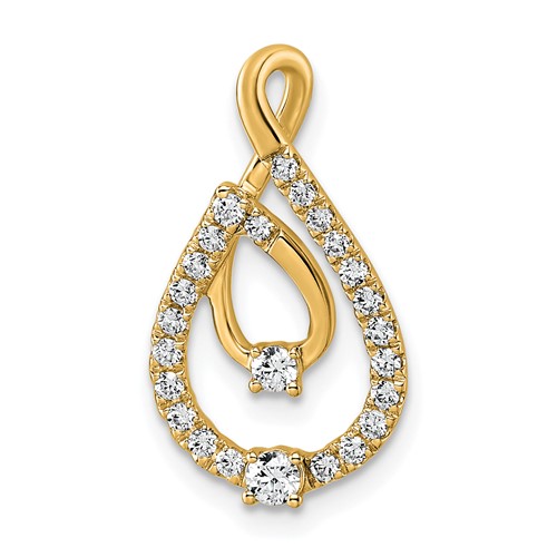 14K Yellow Gold 0.38 Carat Lab Grown Diamond VS+ F+ Complete Fashion Teardrop Chain Slide Pendant