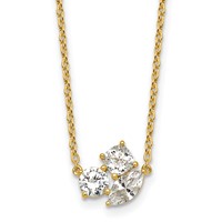 14K Yellow Gold 1 Carat Lab Grown Diamond VS+ F+ Complete Three Stone Fashion Necklace, 18" view 1