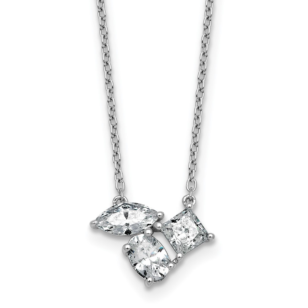 14K White Gold 1 Carat Lab Grown Diamond VS+ F+ Complete Three Stone Fashion Necklace, 18"