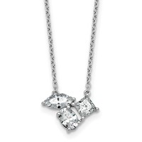 14K White Gold 1 Carat Lab Grown Diamond VS+ F+ Complete Three Stone Fashion Necklace, 18" view 1