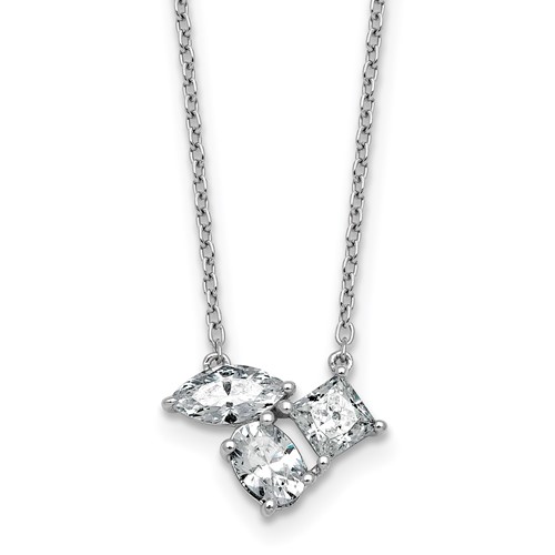 14K White Gold 1 Carat Lab Grown Diamond VS+ F+ Complete Three Stone Fashion Necklace, 18"