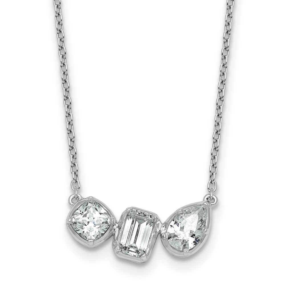 14K White Gold 1 Carat Lab Grown Diamond VS+ F+ Complete Three Stone Fashion Necklace, 18"
