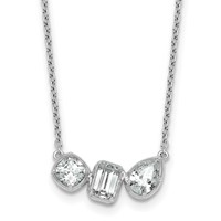 14K White Gold 1 Carat Lab Grown Diamond VS+ F+ Complete Three Stone Fashion Necklace, 18" view 1