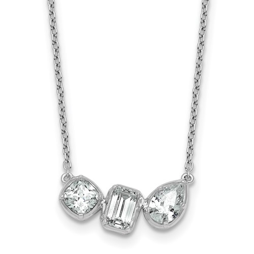 14K White Gold 1 Carat Lab Grown Diamond VS+ F+ Complete Three Stone Fashion Necklace, 18"