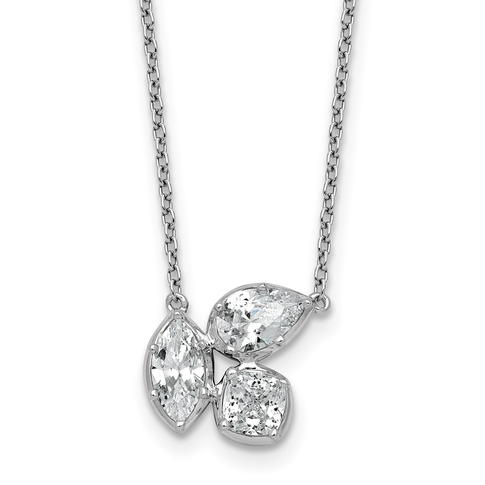 14K White Gold 1 Carat Lab Grown Diamond VS+ F+ Complete Three Stone Fashion Necklace, 18"
