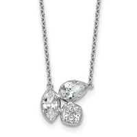 14K White Gold 1 Carat Lab Grown Diamond VS+ F+ Complete Three Stone Fashion Necklace, 18" view 1