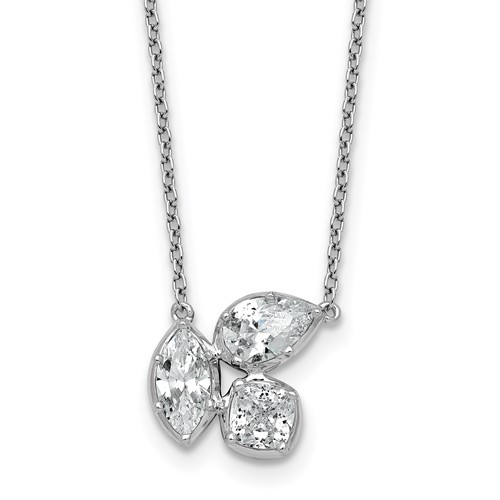 14K White Gold 1 Carat Lab Grown Diamond VS+ F+ Complete Three Stone Fashion Necklace, 18"