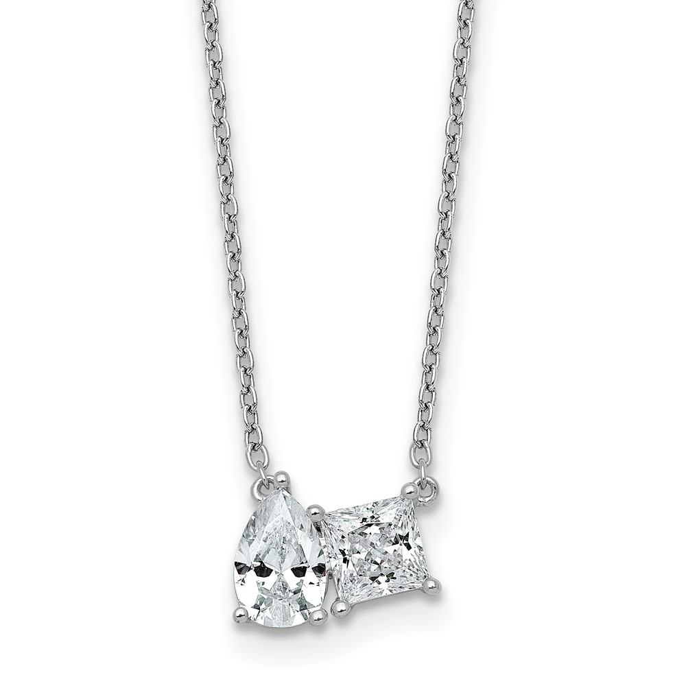 14K White Gold 1 Carat Lab Grown Diamond VS+ F+ Complete Two Stone Fashion Necklace, 18"