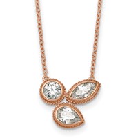 14K Rose Gold 1 Carat Lab Grown Diamond VS+ F+ Complete Three Stone Fashion Necklace, 18" view 1