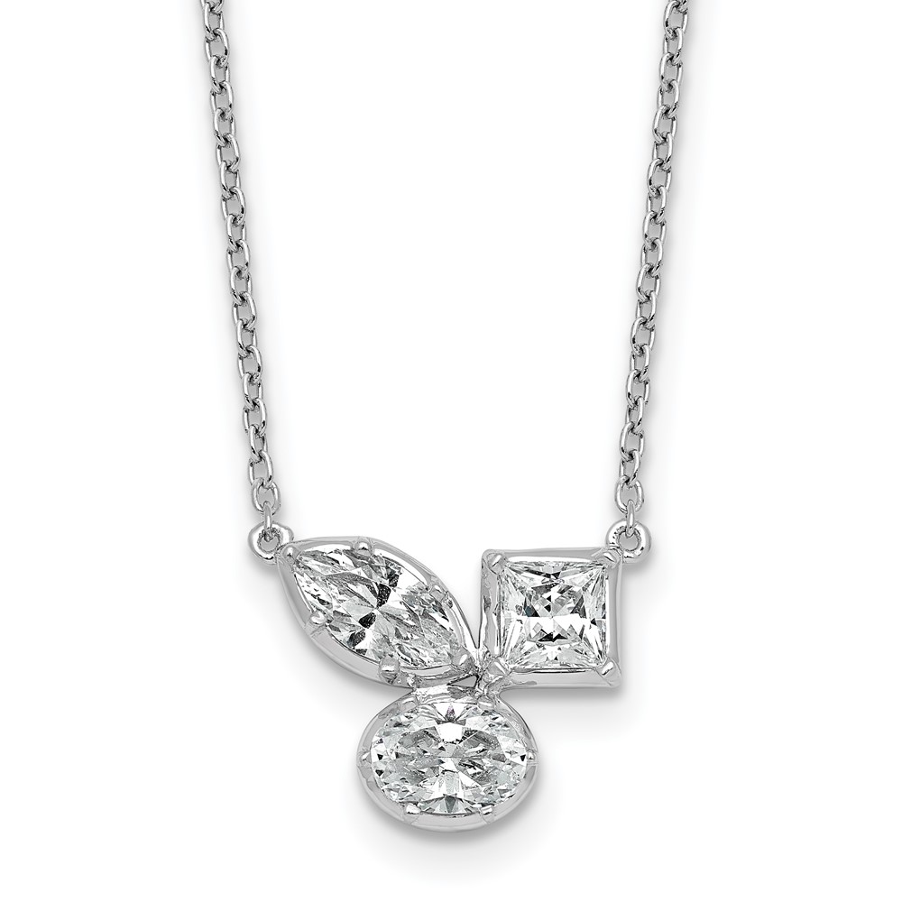 14K White Gold 1 Carat Lab Grown Diamond VS+ F+ Complete Three Stone Fashion Necklace, 18"