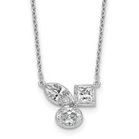 14K White Gold 1 Carat Lab Grown Diamond VS+ F+ Complete Three Stone Fashion Necklace, 18" view 1