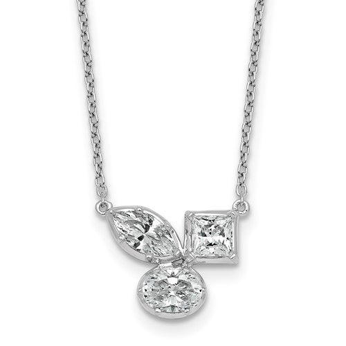 14K White Gold 1 Carat Lab Grown Diamond VS+ F+ Complete Three Stone Fashion Necklace, 18"