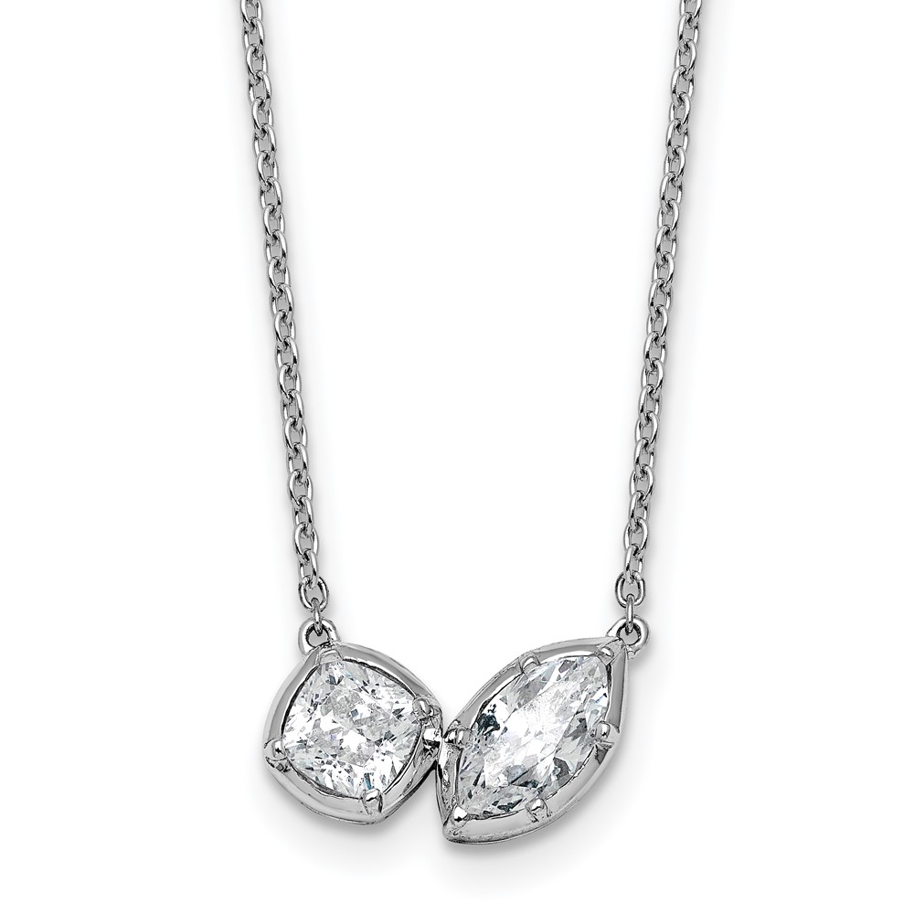 14K White Gold 1 Carat Lab Grown Diamond VS+ F+ Complete Two Stone Fashion Necklace, 18"